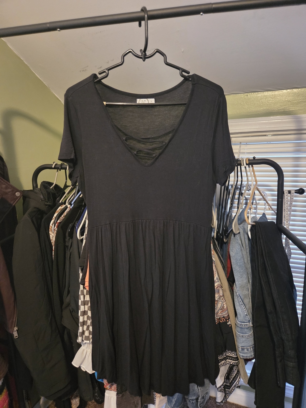 Maurices Black V-Neck Short Sleeve Mini Dress